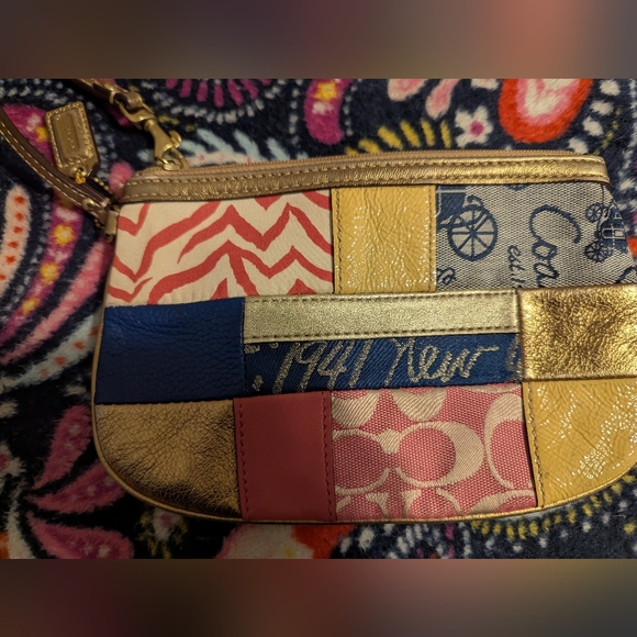 Coach Patchwork Wristlet with Gold and Blue Accents - Picture 2 of 7